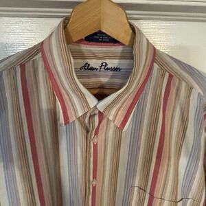 ALAN FLUSSER Mens Long Sleeve Button Down Shirt XL Colorful Stripes 100% Cotton